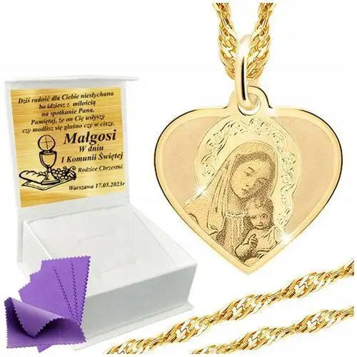 Złoty Łańcuszek z Medalikiem 585 Na Komunię Chrzest Grawer+upominek
