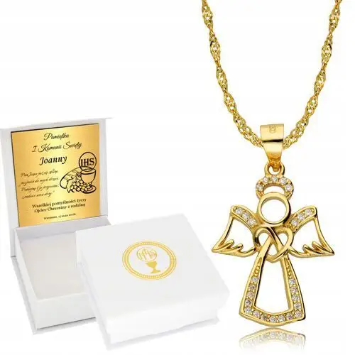 Złoty Łańcuszek z Medalikiem 925 Aniołek Grawer, kolor żółty 2