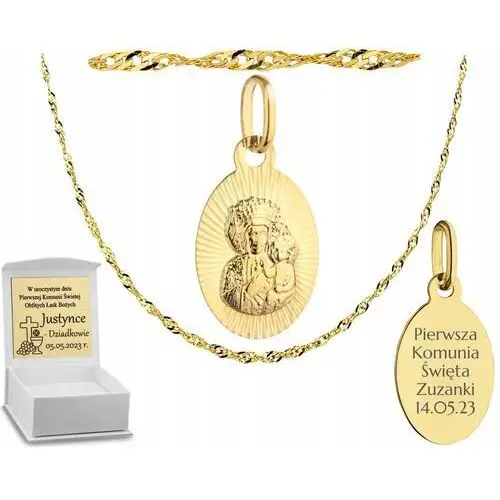 Złoty Łańcuszek Z Medalikiem Na Komunie 585, kolor żółty