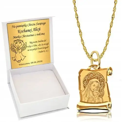 Złoty Medalik Łańcuszek 585 Chrzest Grawer