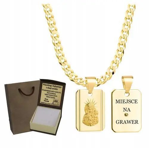 Złoty Pełny Łańcuszek Męski Pancerka Z Medalikiem Pr 925 585 Grawer