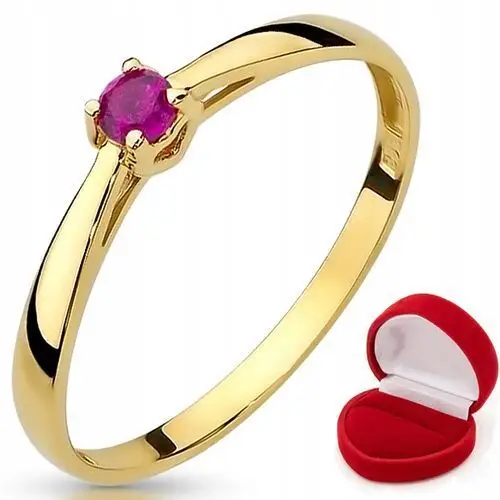 Złoty pierścionek zaręczynowy z rubinową cyrkonią 333 8K r 19, kolor żółty